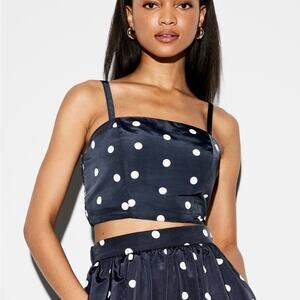 Old Navy Navy Dots The Occasion Taffeta Cropped Tank Top